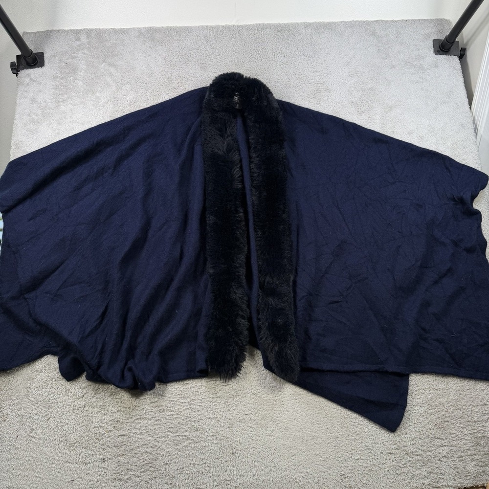 The Cashmere Project Poncho Sweater Womens One Size Navy 100% Cape Cardigan Fur